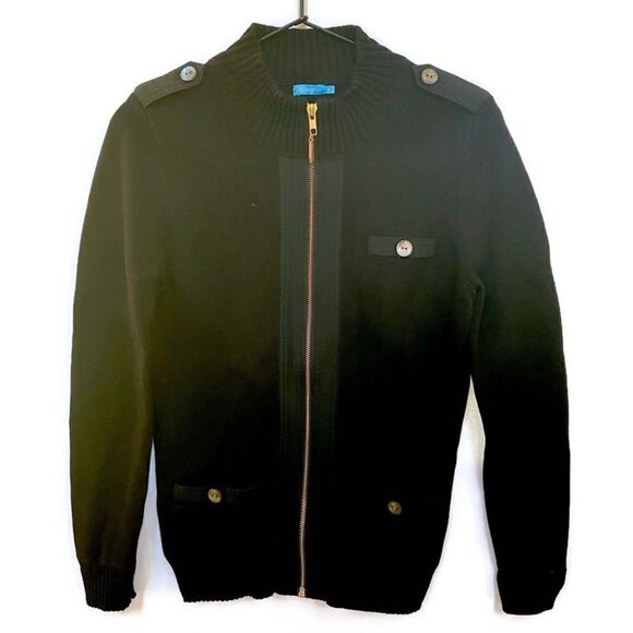 J. McLaughlin Black Knit Zip Up Sweater Jacket Preppy Zippered Cardigan S - Picture 1 of 14